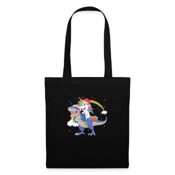 Weihnachtsmann Einhorn reitet Dinosaurier Trex Weihnachten - Stoffbeutel - Schwarz - Vorne