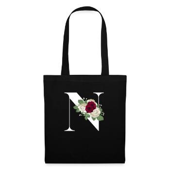 lettre N fleuris - Sac en tissu - noir - Devant