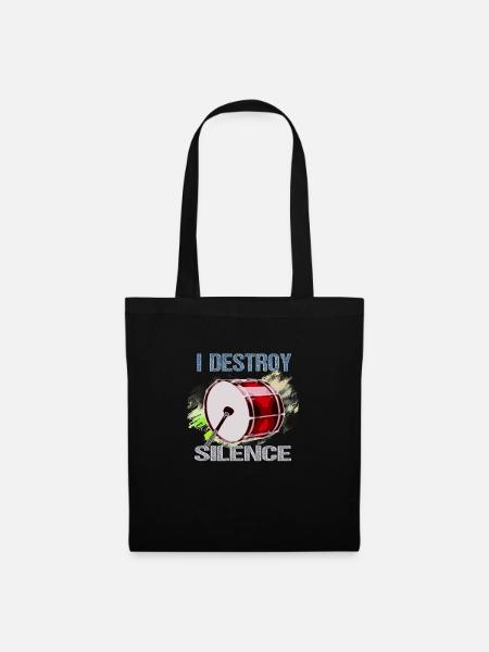Bass Drum Kick Drum I Destroy Silence - Stoffbeutel - Schwarz