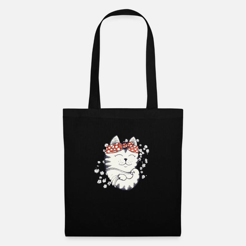 Flower Power Katze - Stoffbeutel - Schwarz