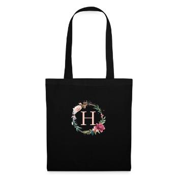 Personalisierbar Monogramm H Blumen Kreis Boho - Stoffbeutel - Schwarz - Vorne