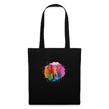 éléphant, bleu, coloré, peinture, coloré, aquarelle, graffiti - Sac en tissu - noir - Devant
