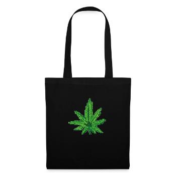Marihuanablatt Cannabisblatt Pixelart - Stoffbeutel - Schwarz - Vorne