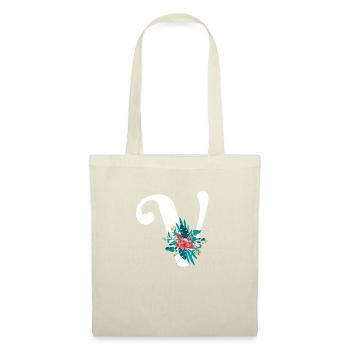 lettre V fleuris - Sac en tissu - nature - Devant