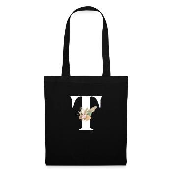 lettre T fleuris - Sac en tissu - noir - Devant