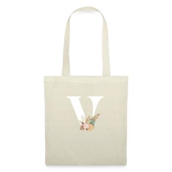 lettre V fleuris - Sac en tissu - nature - Devant