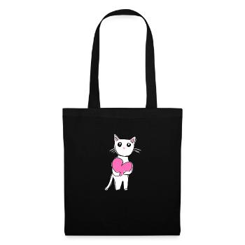 Katze mit rosa Herz Tier liebe - Stoffbeutel - Schwarz - Vorne
