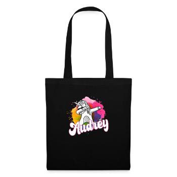 AUDREY - Schöner Name mit dabbing Einhorn - Stoffbeutel - Schwarz - Vorne
