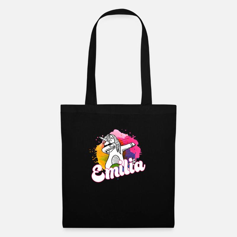 EMILIA - Schöner Name mit dabbing Einhorn - Stoffbeutel - Schwarz