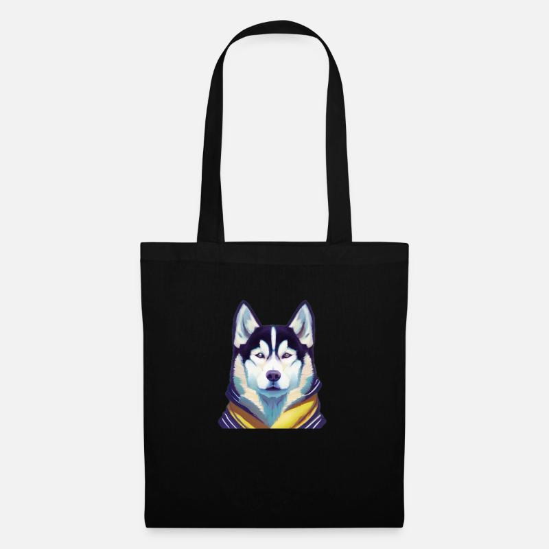 Husky mit gelbem Schal - Stoffbeutel - Schwarz
