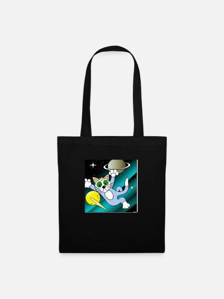 A cartoon of a cat in space - Stoffbeutel - Schwarz