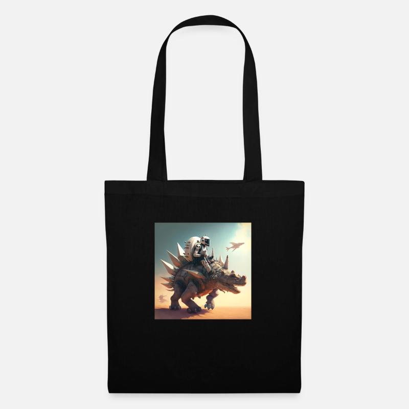 Astronaut riding robotic stegosaurus - Tote Bag - black