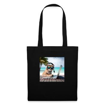 cool cat on a laptop at the beach - Tote Bag - black - Front