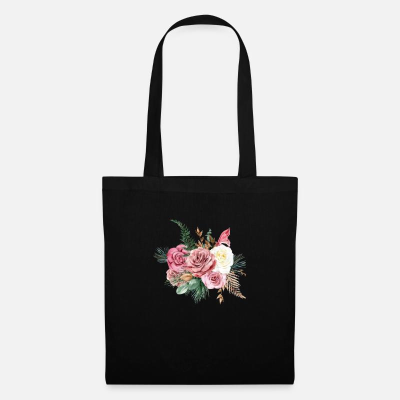 Aquarell Blumen Geschenkidee - Stoffbeutel - Schwarz