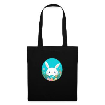 Süßer Osterhase-Cartoon mit bunten Eiern - Stoffbeutel - Schwarz - Vorne