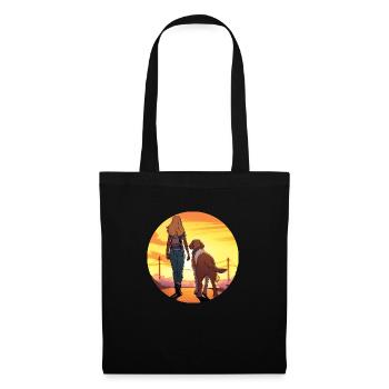Femme blonde avec chien dans le parc - Sac en tissu - noir - Devant