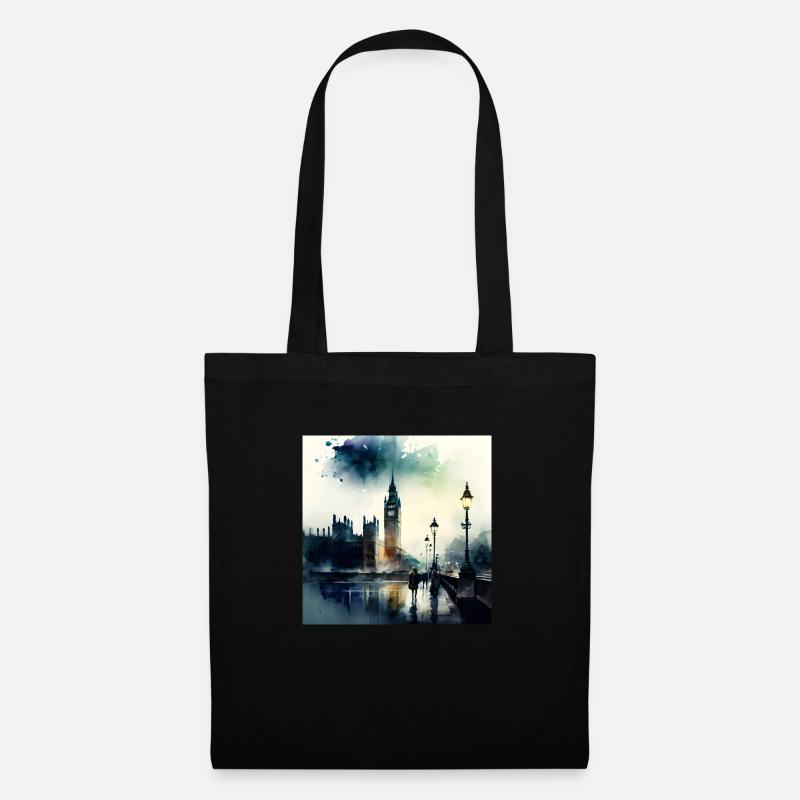 London Landschaft Big Ben Aquarell - Stoffbeutel - Schwarz