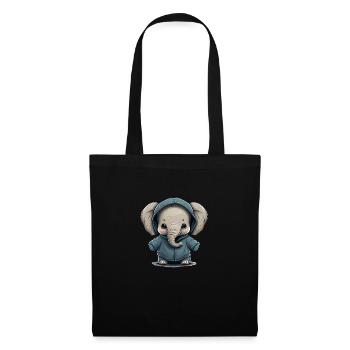 Babyelefant mit Hoodie - Stoffbeutel - Schwarz - Vorne