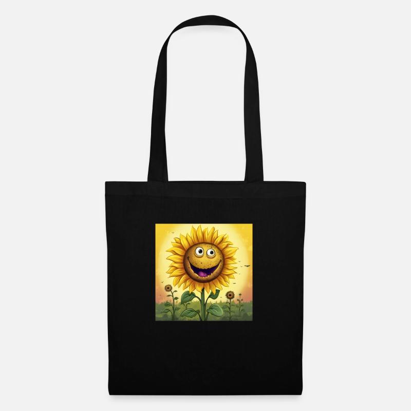 Sonnenblume Cartoon - Stoffbeutel - Schwarz