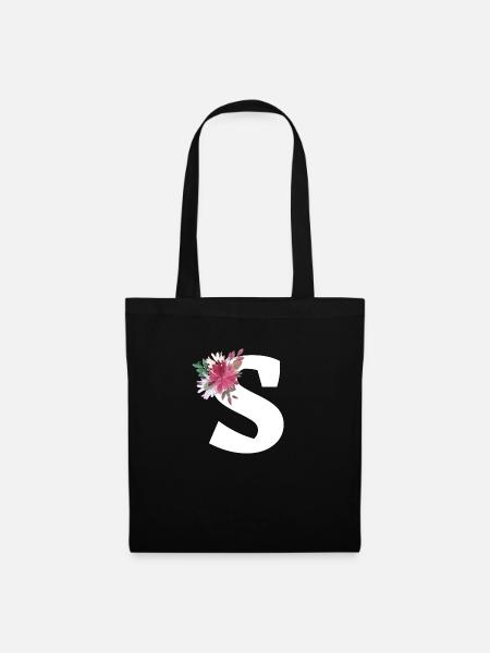 Florale Buchstaben - Stoffbeutel - Schwarz