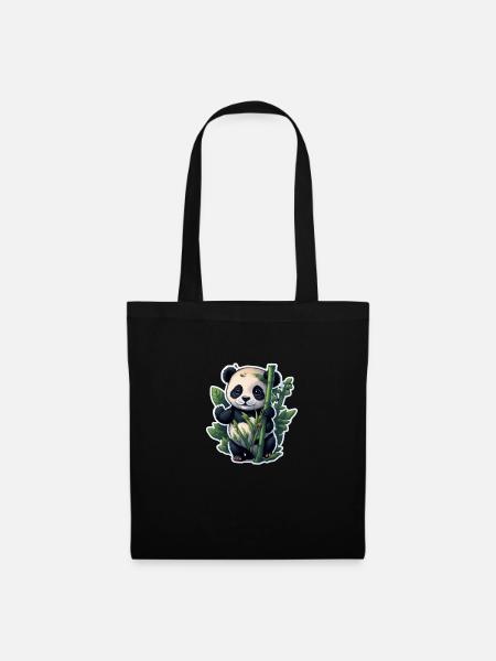 Cute Panda with Bamboo - Stoffbeutel - Schwarz