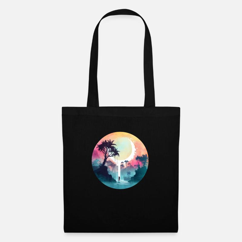 Fantasy lake with palms and waterfall - Tote Bag - black