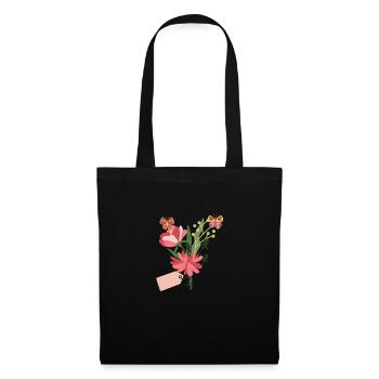 fleurs papillons - Sac en tissu - noir - Devant