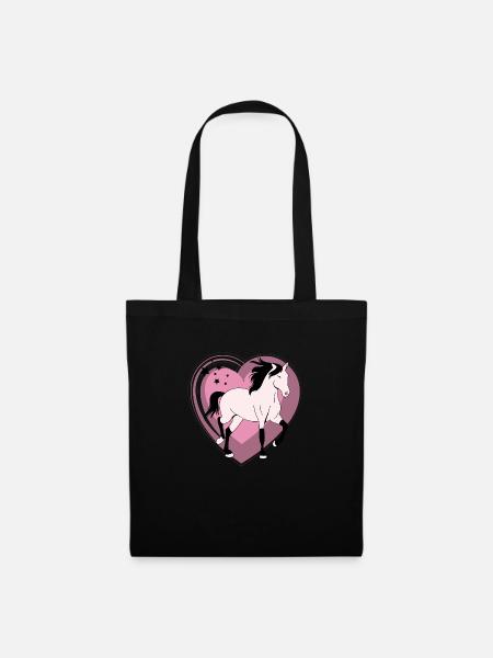 Pferd Pony mit Herz rosa - Stoffbeutel - Schwarz