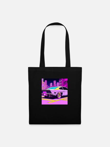 Cyberpunk Auto futuristisch Night City 80s retro - Stoffbeutel - Schwarz