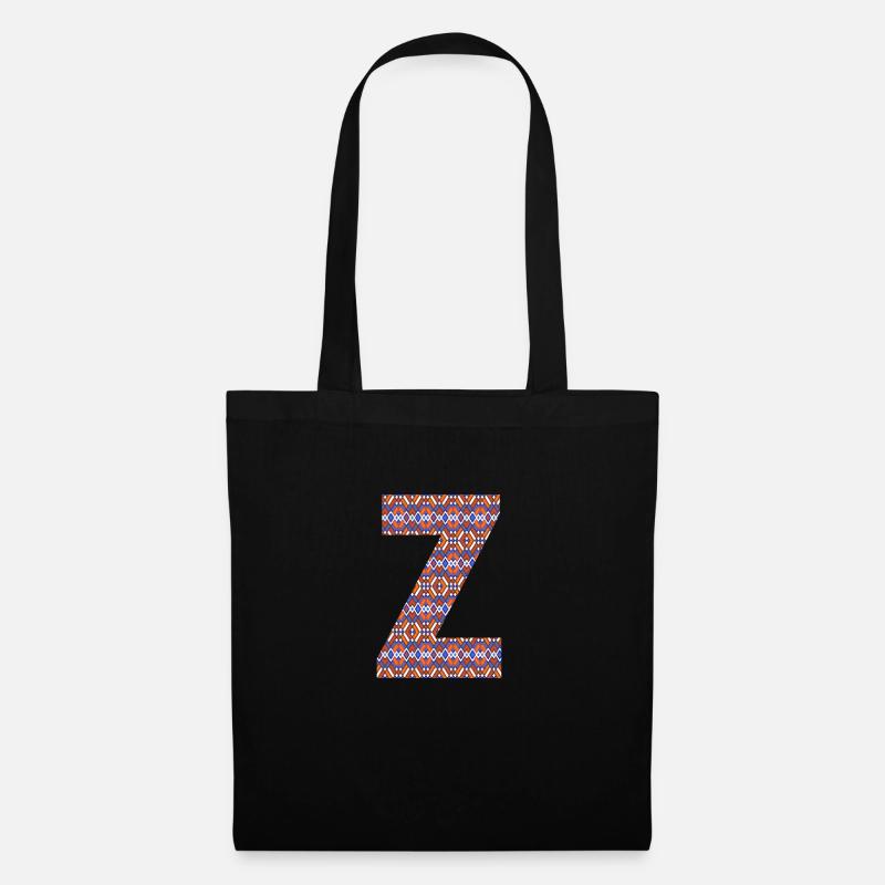 Monogramm Buchstabe Z - geometrisches Muster - Stoffbeutel - Schwarz