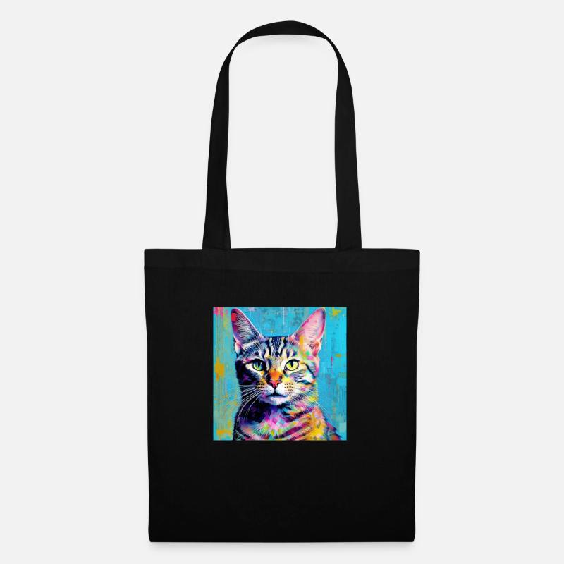 bunte Katze - Stoffbeutel - Schwarz