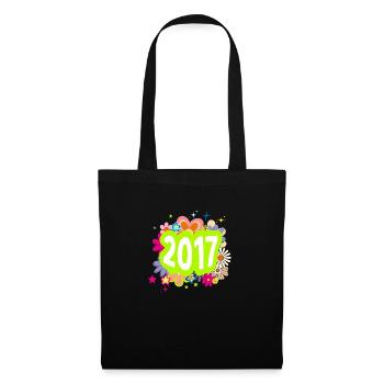 Jahr 2017 Jubiläum Groovy blumig - Stoffbeutel - Schwarz - Vorne
