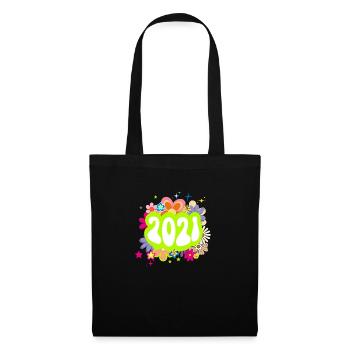 Jahr 2021 Jubiläum Groovy blumig - Stoffbeutel - Schwarz - Vorne