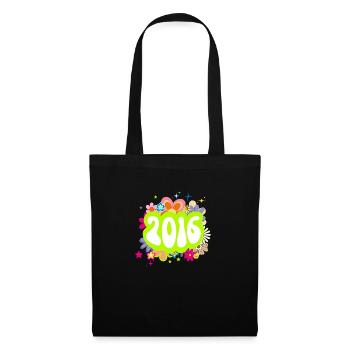 Jahr 2016 Jubiläum Groovy blumig - Stoffbeutel - Schwarz - Vorne