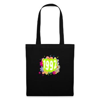 Jahr 1992 Jubiläum Groovy blumig - Stoffbeutel - Schwarz - Vorne