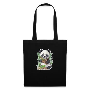 Panda Bär ißt Bambus - Stoffbeutel - Schwarz - Vorne