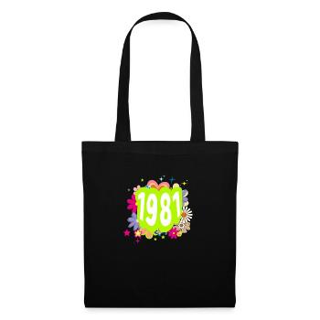 Jahr 1981 Jubiläum Groovy blumig - Stoffbeutel - Schwarz - Vorne