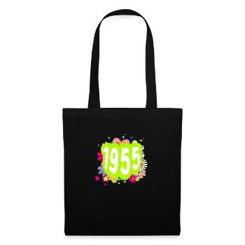Jahr 1955 Jubiläum Groovy blumig - Stoffbeutel - Schwarz - Vorne