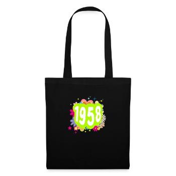 Jahr 1958 Jubiläum Floral Groovy - Stoffbeutel - Schwarz - Vorne