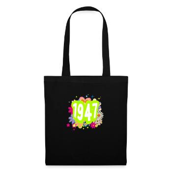 Jahr 1947 Jubiläum Floral Groovy - Stoffbeutel - Schwarz - Vorne