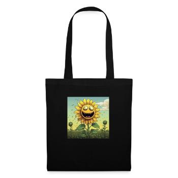 Lustighausen - Lachende Sonnenblume im Comic Stil - Stoffbeutel - Schwarz - Vorne