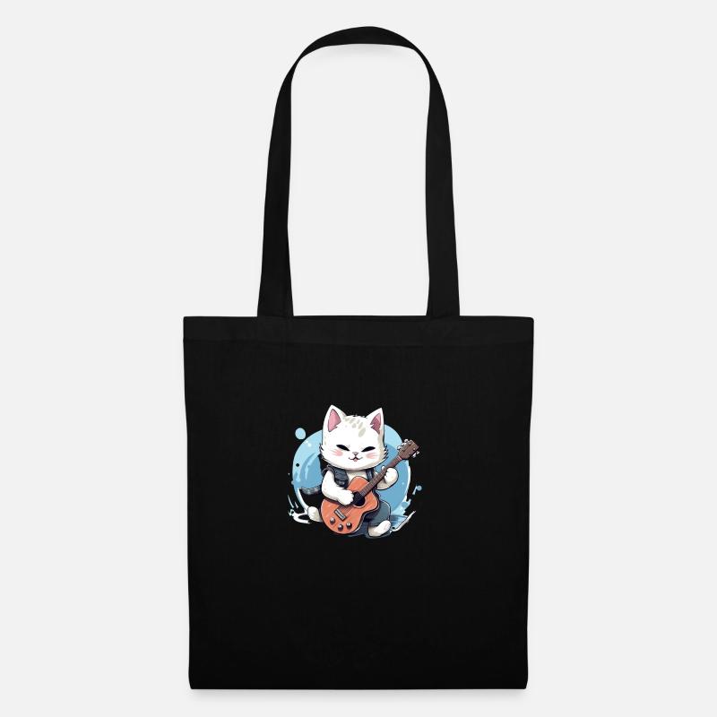 Katze mit E Gitarre - Katzen T Shirt - Stoffbeutel - Schwarz