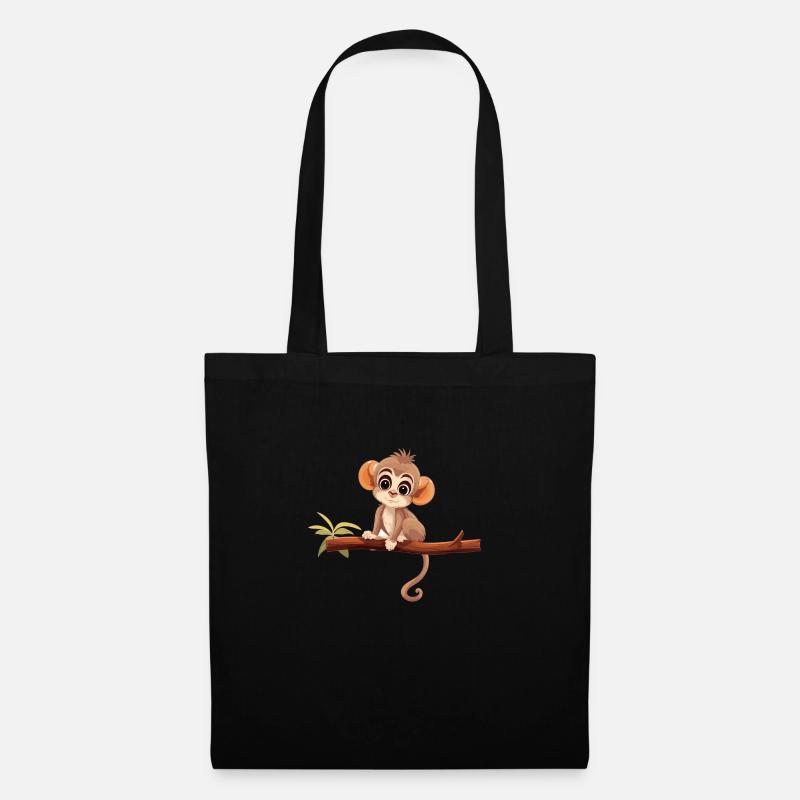 Äffchen, Katta, Meerkatze, Cartoon - Stoffbeutel - Schwarz