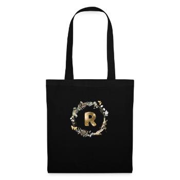 R Monogramm Glitter Boho Kranz - Stoffbeutel - Schwarz - Vorne