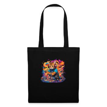 Chat coloré DJ - Sac en tissu - noir - Devant