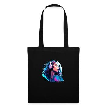 Femme avec des écouteurs appréciant la musique - Sac en tissu - noir - Devant