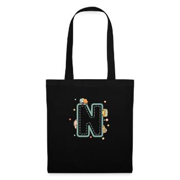 Buchstabe n Fahrzeug - personalisiertes Kindergeschenk - Stoffbeutel - Schwarz - Vorne