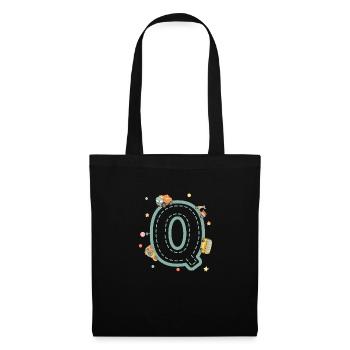 Buchstabe q Fahrzeug - personalisiertes Kindergeschenk - Stoffbeutel - Schwarz - Vorne