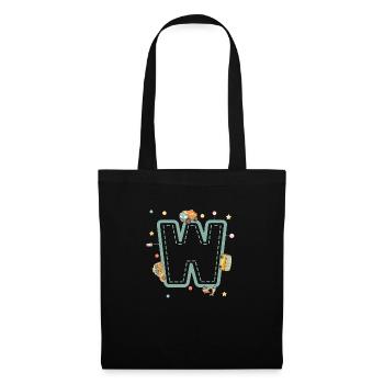 Buchstabe w Fahrzeug - personalisiertes Kindergeschenk - Stoffbeutel - Schwarz - Vorne