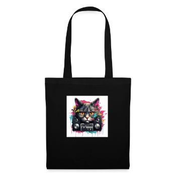 Music Cat - Stoffbeutel - Schwarz - Vorne